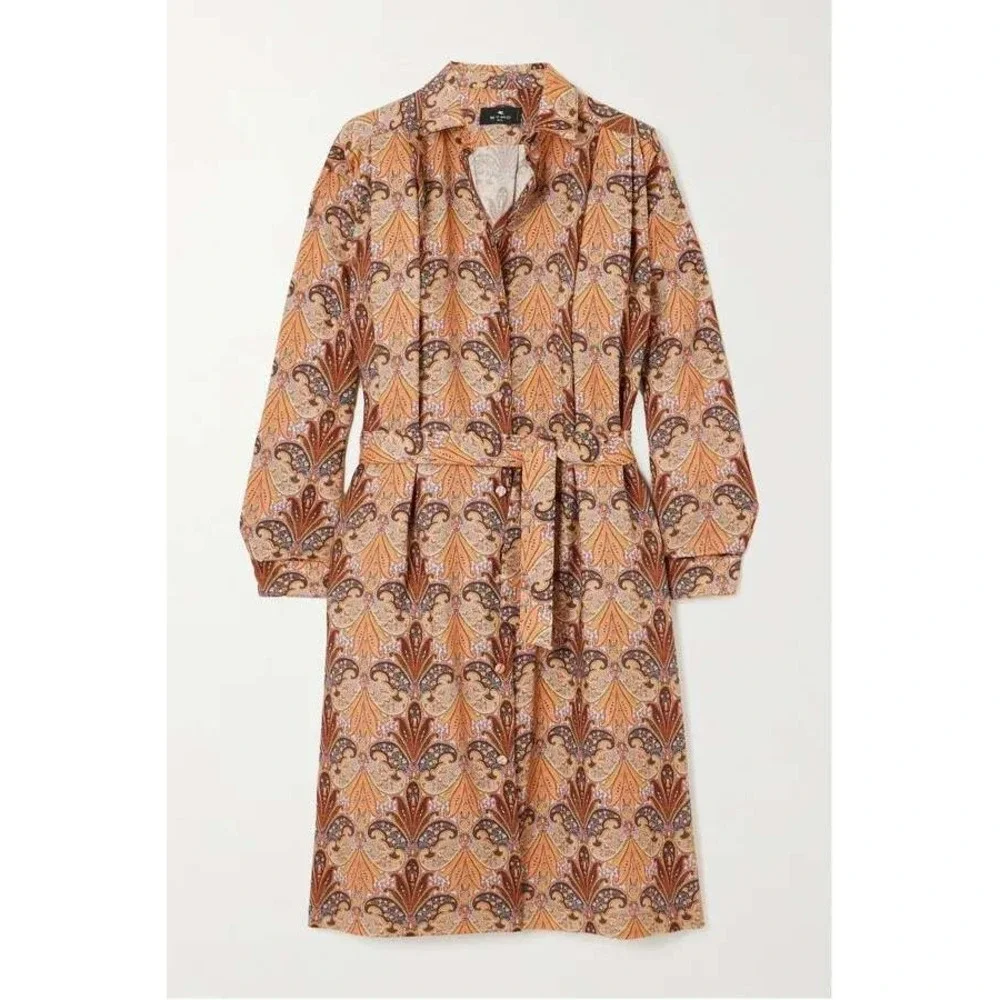 ETRO Paisley Print Shirt Dress Long‎ Sleeve Belted Casual Party Cocktail Size 8
